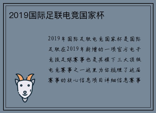 2019国际足联电竞国家杯